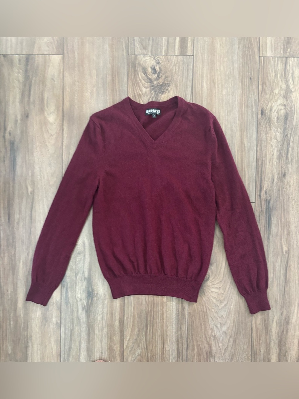 Express Italian Merino Wool V-neck Merlot Sweater